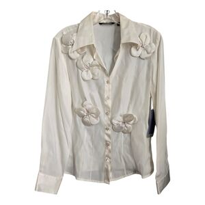 Samuel Dong Ivory Floral Button Down Shirt, Medium